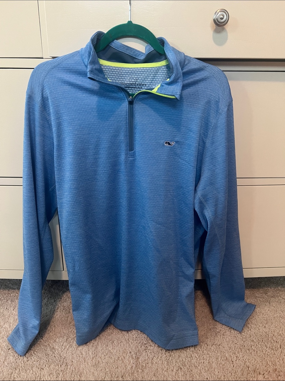 Vineyard Vines half zip performance polo large blue stripes